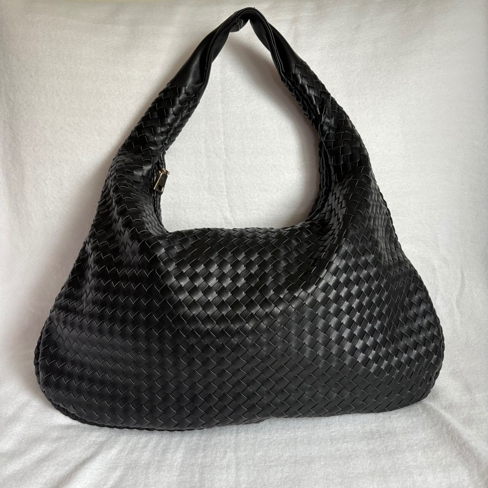 Urban Expressions Black Woven Vegan Leather Hobo Shoulder Bag Slouchy Tote